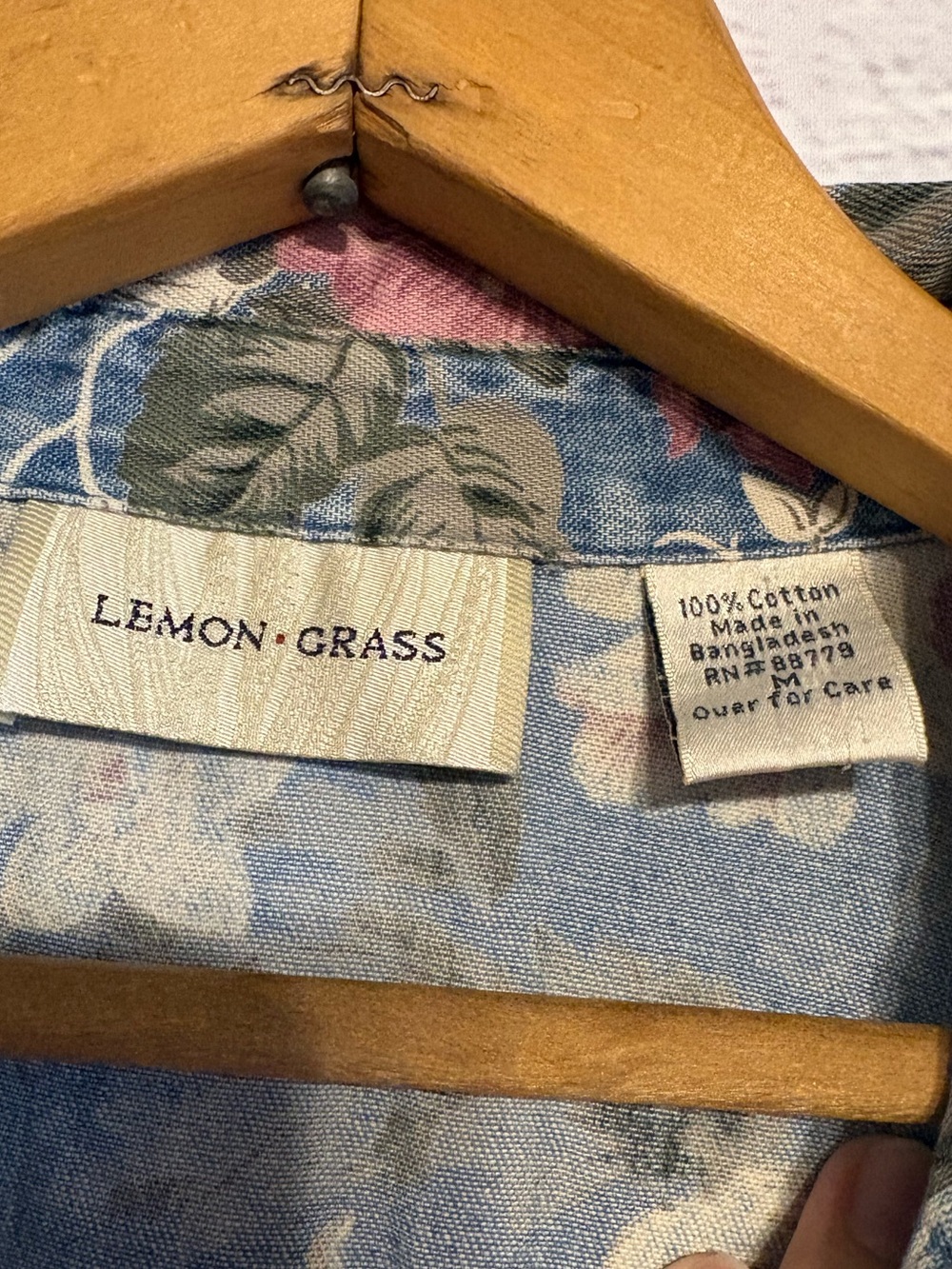 Vintage Lemon Grass Floral Denim Button-Down Shirt - Picture 4 of 6
